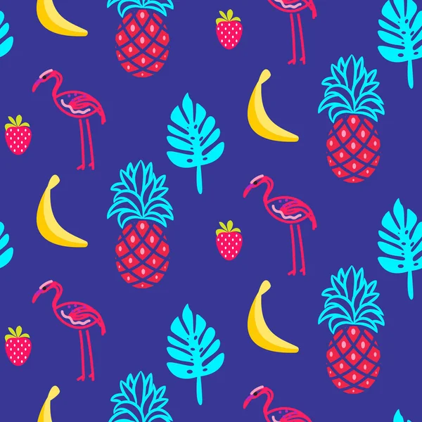 Flamingo azul verano sin costuras textura vectorial . — Vector de stock