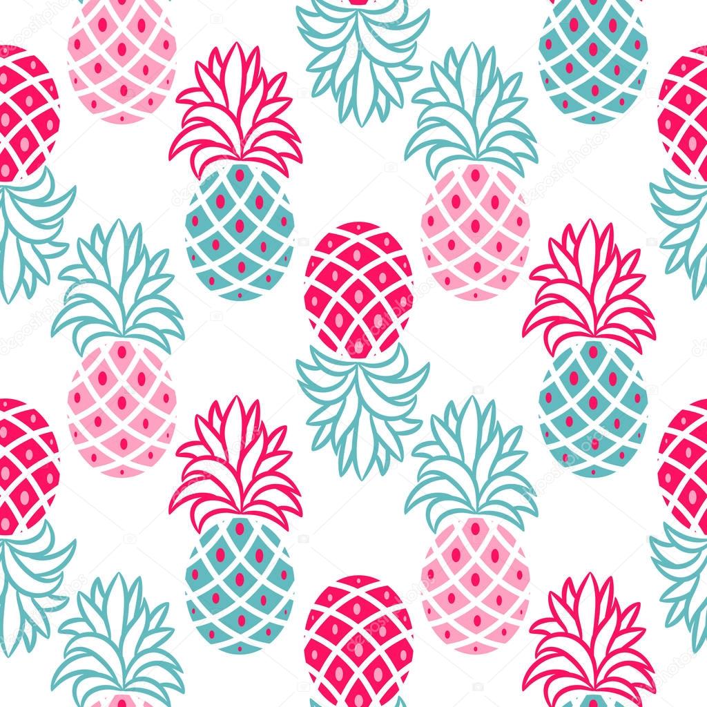 Pineapple pink and blue seamless vector pattern.