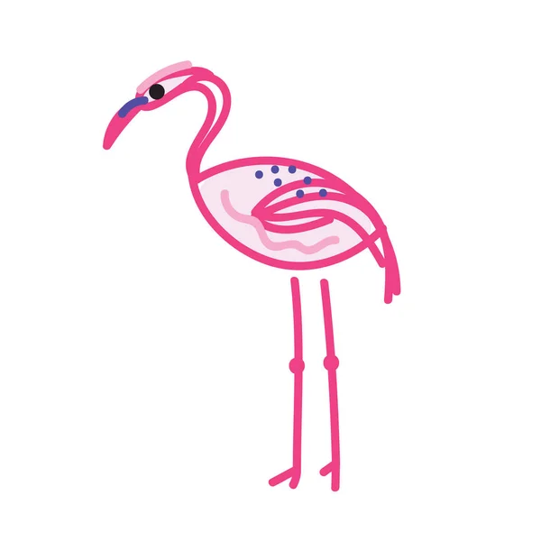 Rosa Flamingo Doodle Skizzenstil isoliert auf weiß. — Stockvektor
