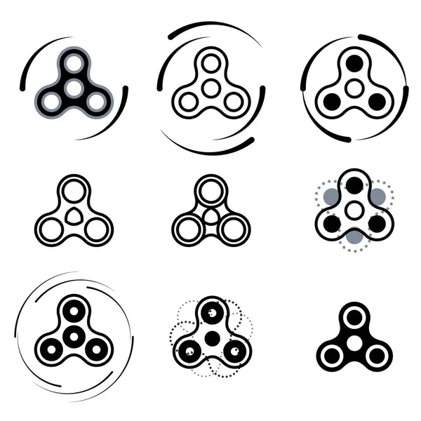 Hand spinner fidget speelgoed vector icon set. — Stockvector