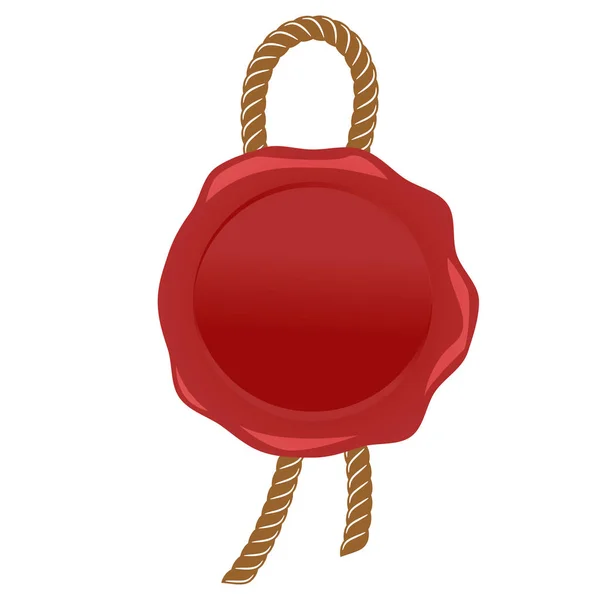 Selo de cera selo vermelho com vetor de corda . — Vetor de Stock