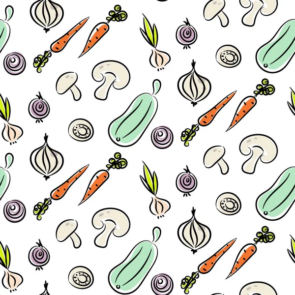 Vegetable doodle different types vector seamless pattern. — Stock Vector
