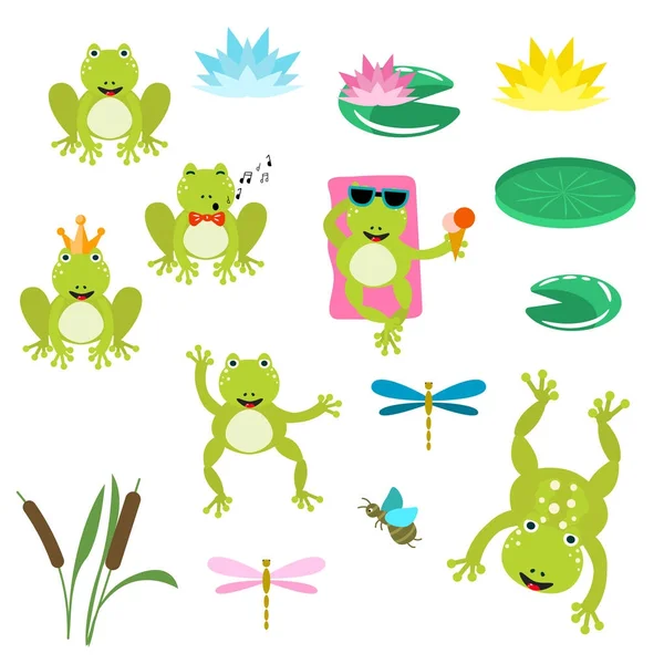 Ranas dibujos animados juego de vectores clipart . — Vector de stock