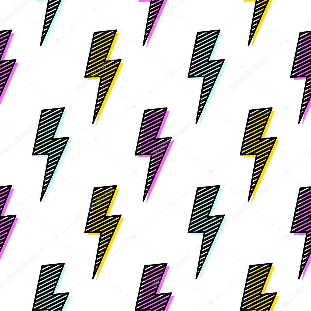 Bright lightning bolt seamless pattern fun design.