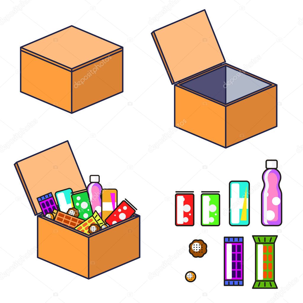 Box with products vector clip art.