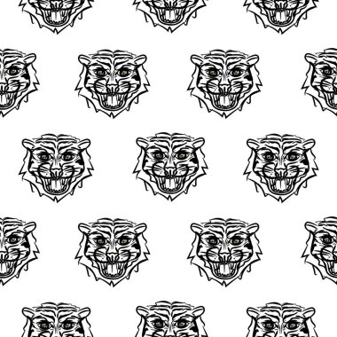 Elle çizilmiş kroki tarzı kaplan ile Seamless Modeli.