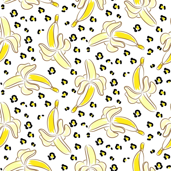 Patrón ecléctico sin costuras de vector de piel de plátano y leopardo . — Vector de stock