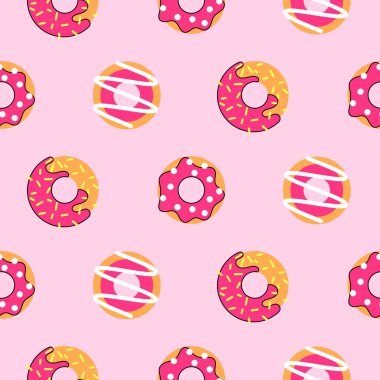 Sorunsuz çörek tasarlamak vektör. Pembe çörek arka plan.