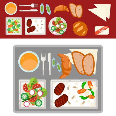 Uçak yemek tepsisi vektör çizim üzerinde.