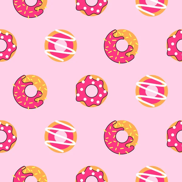 Vetor padrão donut sem costura. Rosa donuts fundo . —  Vetores de Stock