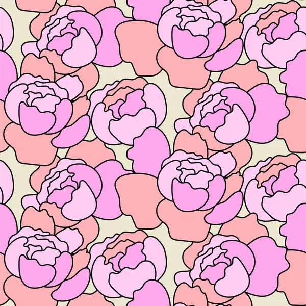 Vector floral peony pink pattern in hand drawn style with flowers and petals. Flower repeat background. — 스톡 벡터