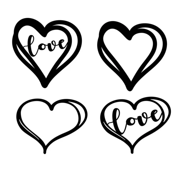 Doodle vector del corazón con letras dibujadas a mano. Elemento para el diseño de tarjetas de San Valentín. Esquema clipart amor . — Archivo Imágenes Vectoriales