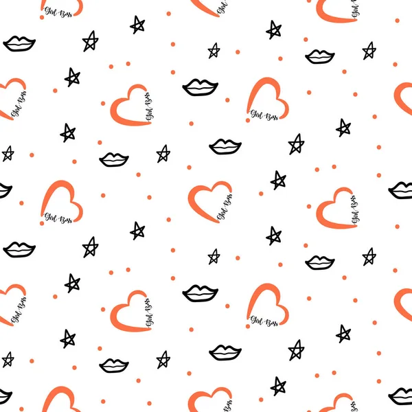 Valentine dag vektor sømløs doodle tekstur. Kærlighed læber og stjerner clipart baggrund . – Stock-vektor