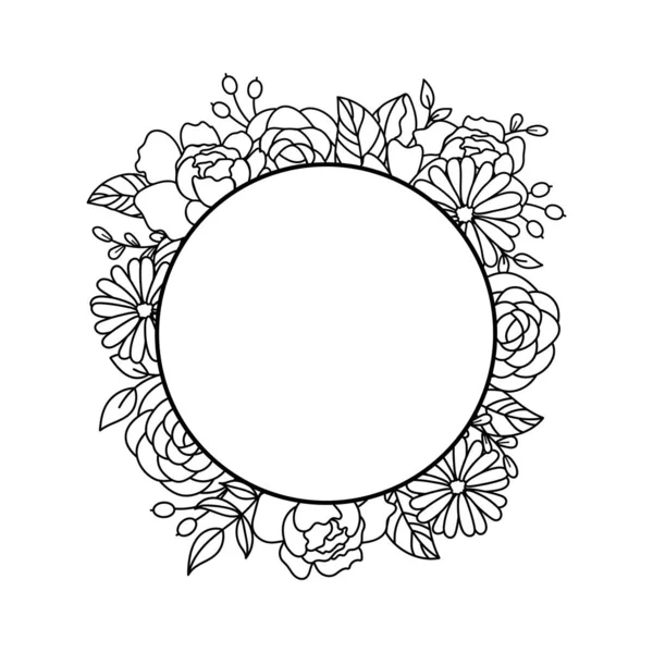 Floral frame border doodle vector. Circle frame with flower decoration. Card cut out template. — 스톡 벡터