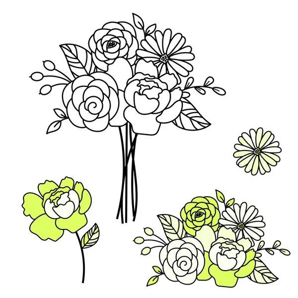 Çizgi stili çiçek buketi vektör çizimi. — Stok Vektör