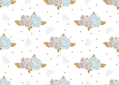 Şakayık çiçekli ve benekli çiçek deseni. Mavi bej pastel renk dokusu ihale tasarımı.