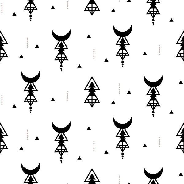 Patrón tribal sin costura vectorial. Fondo monocromo simple con formas geométricas triangulares. Textura de estilo geometría sagrada . — Archivo Imágenes Vectoriales
