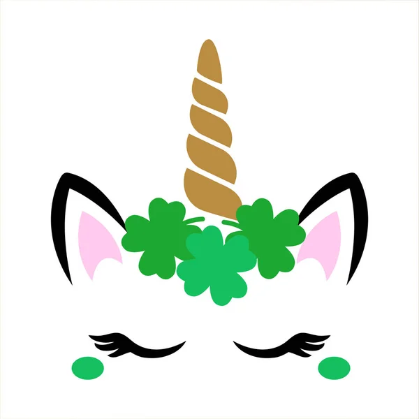 St Patricks dag Unicorn ansikte söt clipart vektor isolerad. — Stock vektor