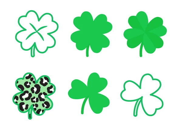 St. Patricks Day Shamrock Blätter gesetzt. Kleeblatt-Cliparts-Vektor-Symbole. — Stockvektor