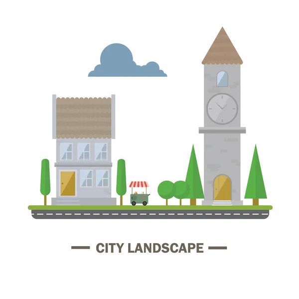 Ciudad paisaje plano diseño ilustración . — Vector de stock