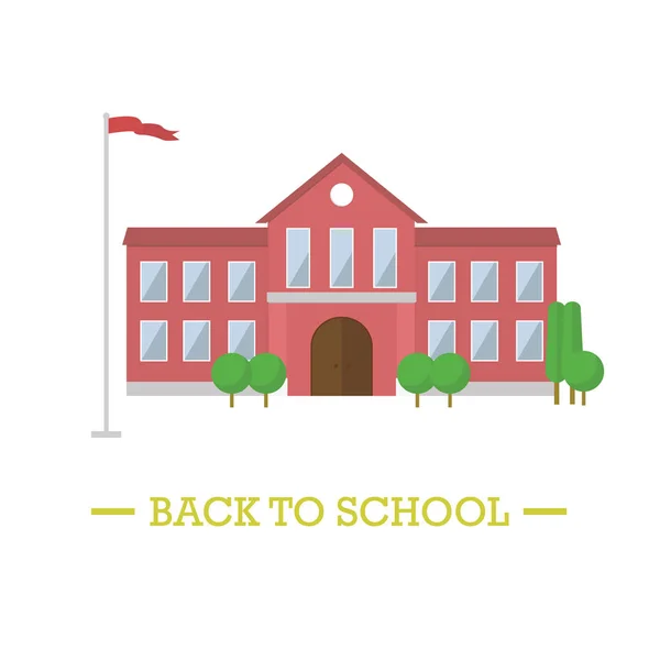 Geri okul kavramı. Okul bayrak ve izole ağaçlar