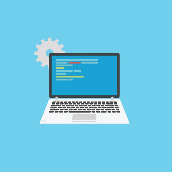 Programlama kavramı. Kodu ve dişli ile dizüstü bilgisayar