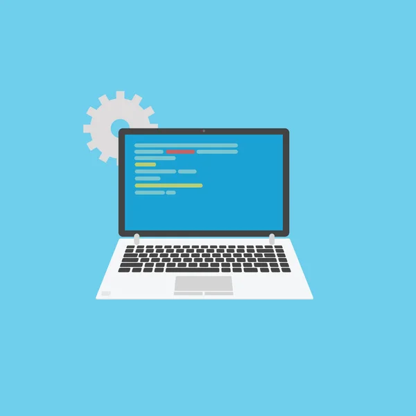 Concetto di programmazione. Portatile con codice e marcia — Vettoriale Stock