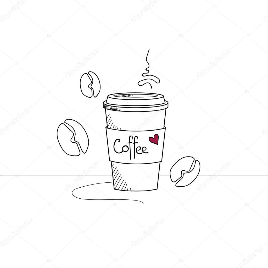 Hand drawn coffee cup to go isolated