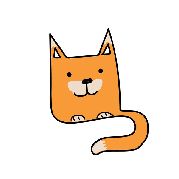 Grappige oranje fox met lange staart hand getrokken — Stockvector