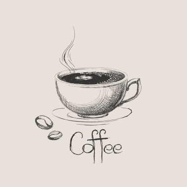 El çekilmiş kahve fincanı izole fasulye ile