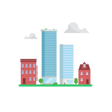 Şehir gökdelenler kentsel arka plan düz tasarımı