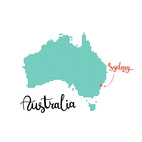 Mapa Austrálie tečkované. Město Sydney Austrálie — Stockový vektor