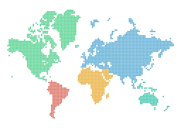 Carte du monde en pointillés colorés des continents — Image vectorielle