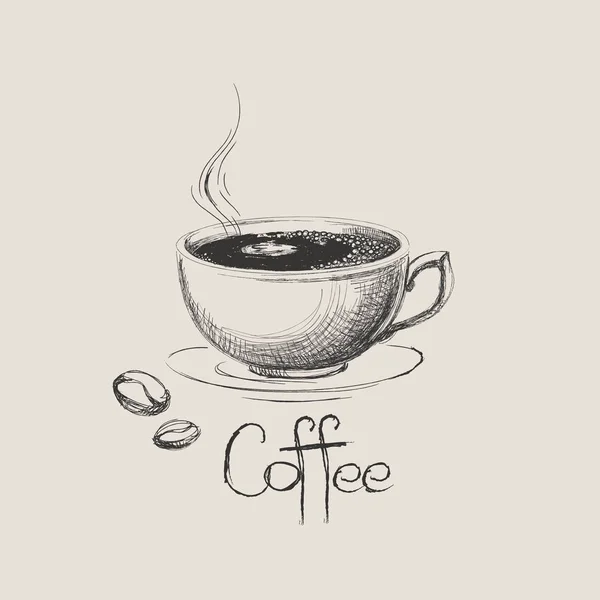 El çekilmiş kahve fincanı izole fasulye ile