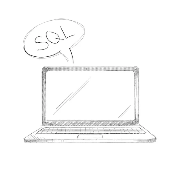 Mano disegnato concetto di linguaggio di programmazione laptop sql — Vettoriale Stock