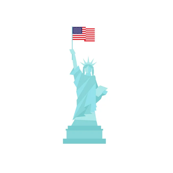 Statue of liberty in united states of america with flag flat design — Stock Vector