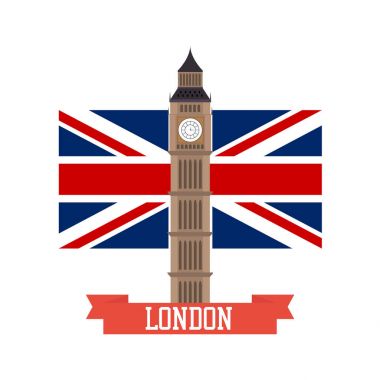Londra kavramı. Büyük ben düz çizmek ile İngiltere bayrağı