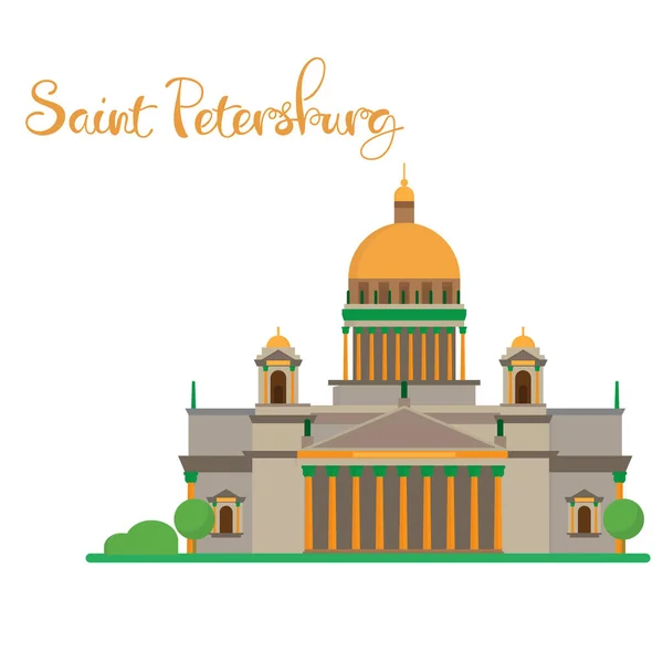 Saint Petersburg flat design Isaac cathedral with lettering — Stock Vector