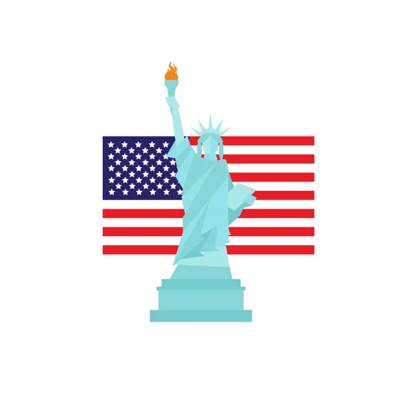 Статуя свободы на фоне флага США — стоковый вектор