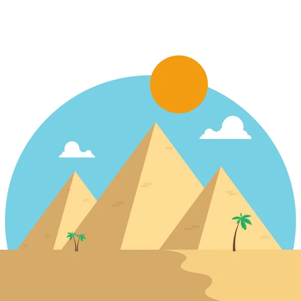 Pirámides de Egipto en diseño plano desierto. Concepto de viaje famoso Ilustraciones de stock libres de derechos