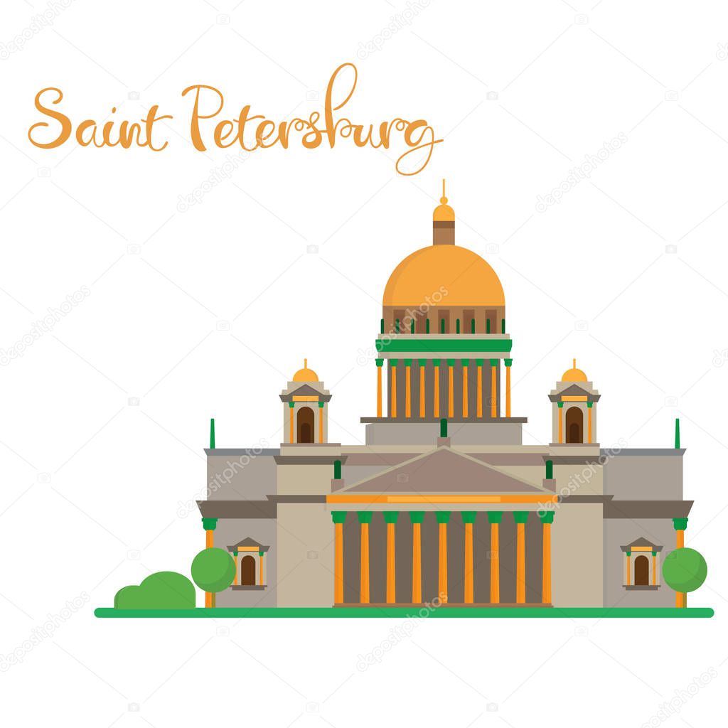 Saint Petersburg flat design Isaac cathedral with lettering