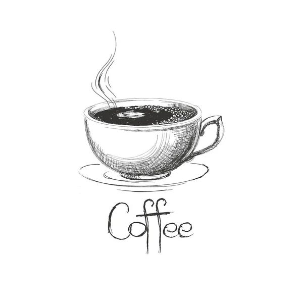 Elle çizilmiş sıcak kahve fincanı yazı ile