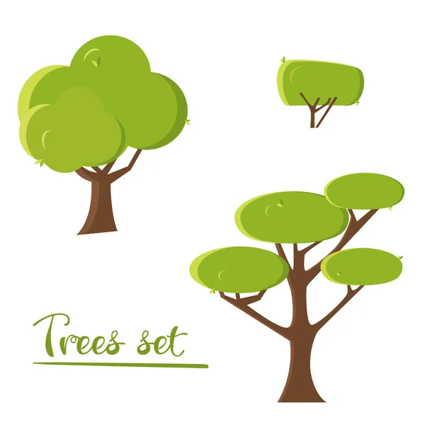 Tree set flat design green natural — Stock Vector