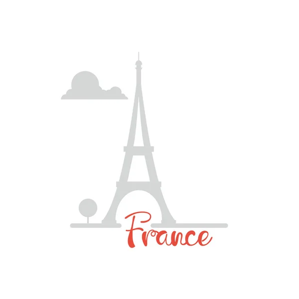 Torre Eiffel de diseño plano con silueta de sombra de texto — Vector de stock