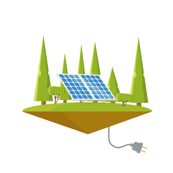 Concepto de energía solar. Panel cerca de árboles energía ecológica Ilustración de stock
