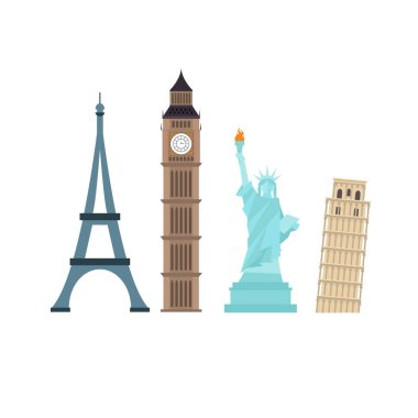 Ünlü anıtlar. Özgürlük pisa heykeli büyük ben paris Kulesi