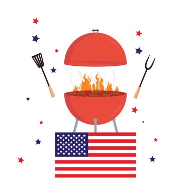 Kırmızı Barbekü kavramı. Düz Barbekü partisi ızgara ABD bayrağı