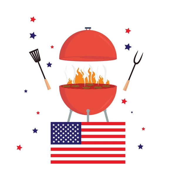 Красное барбекю. Плоская барбекю-вечеринка гриль флаг США — стоковый вектор