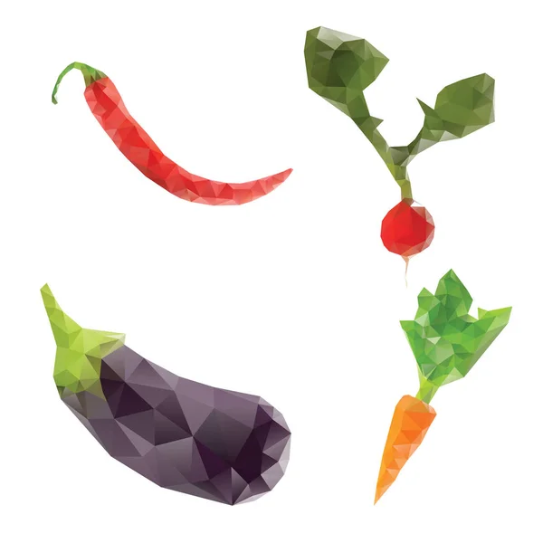 Karotten, Paprika, Tomaten. Ernährung vegan Low-Poly-Gemüse — Stockvektor