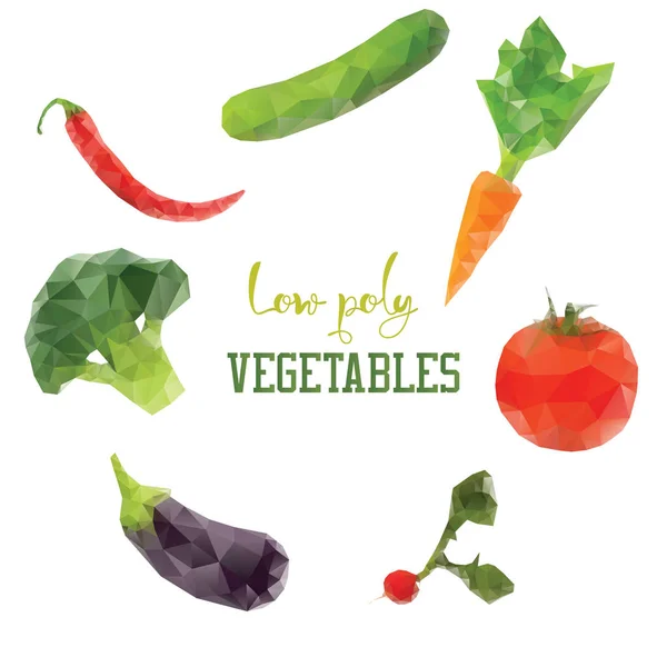 Karotten, Brokkoli, Paprika, Tomaten. Ernährung vegan Low-Poly-Gemüse — Stockvektor